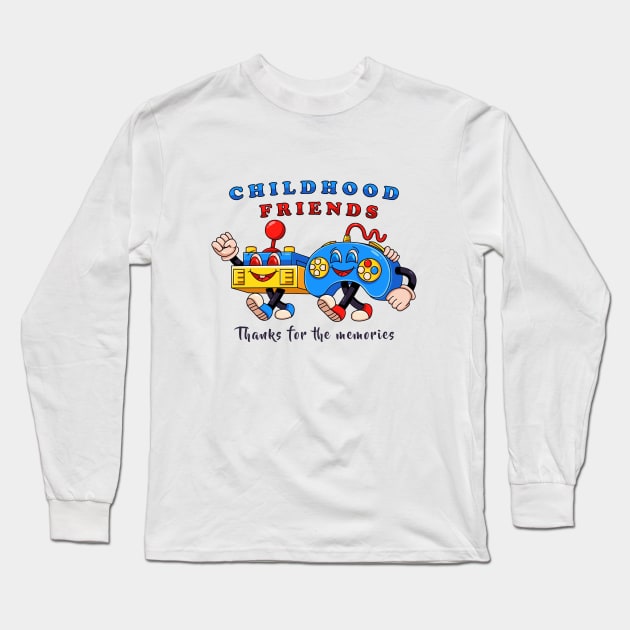 Childhood friends, two joystick mascots walk together Long Sleeve T-Shirt by Vyndesign